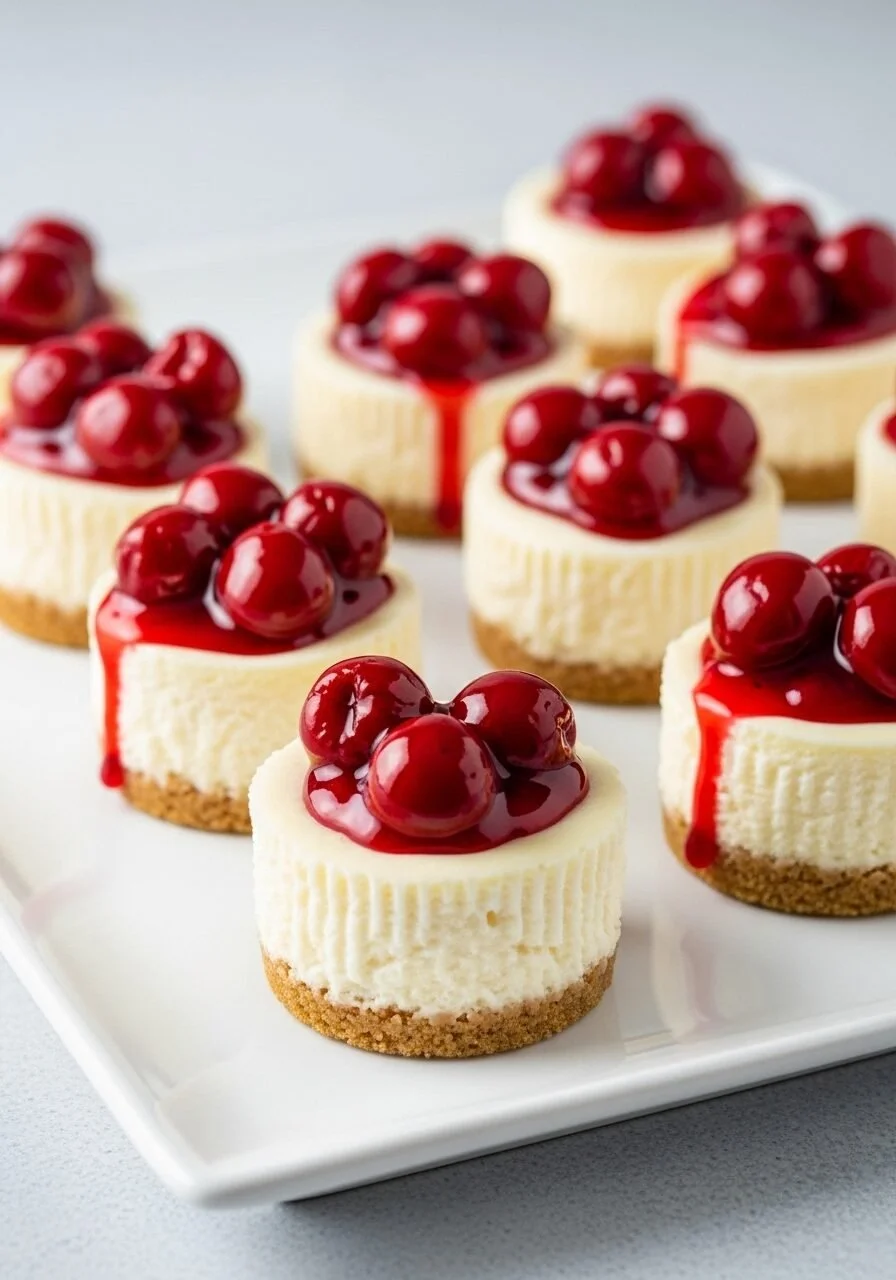 Delicious mini cheesecakes with vanilla wafer crust on a plate