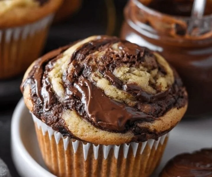 Freshly baked Nutella banana muffins on a cooling rack