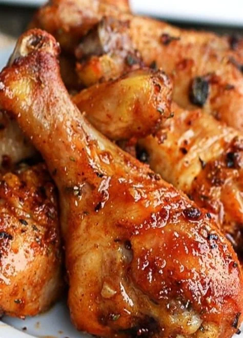 Paprika chicken legs seasoned and cooked, served on a plate.