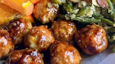 Delicious Pineapple Chicken and Turkey Meatballs served in a rich sauce