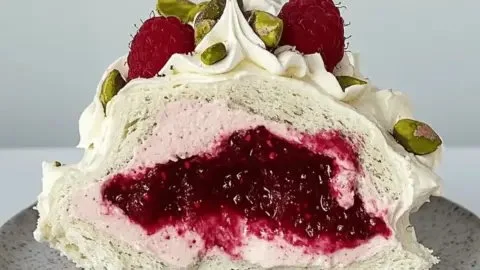 Pistachio meringue nests with raspberry filling, a delightful spring dessert