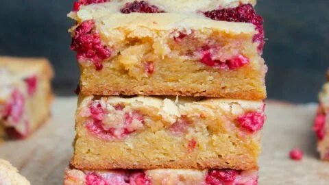 Decadent Raspberry Lemon Blondies with fruity raspberry and lemon flavors