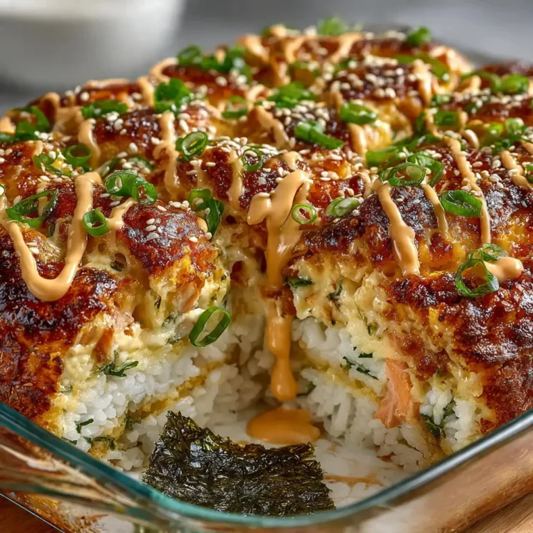 Baked Salmon Sushi Dish with Rice and Toppings