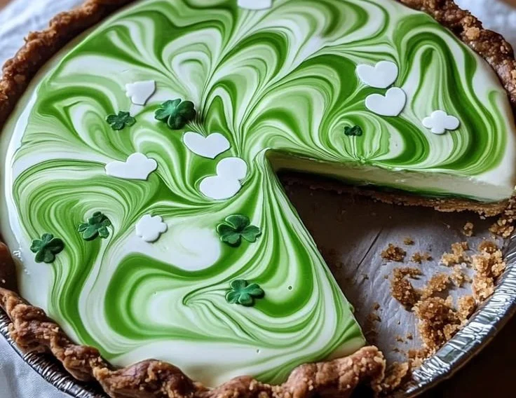 Delicious Shamrock Swirl Pie with green mint swirls