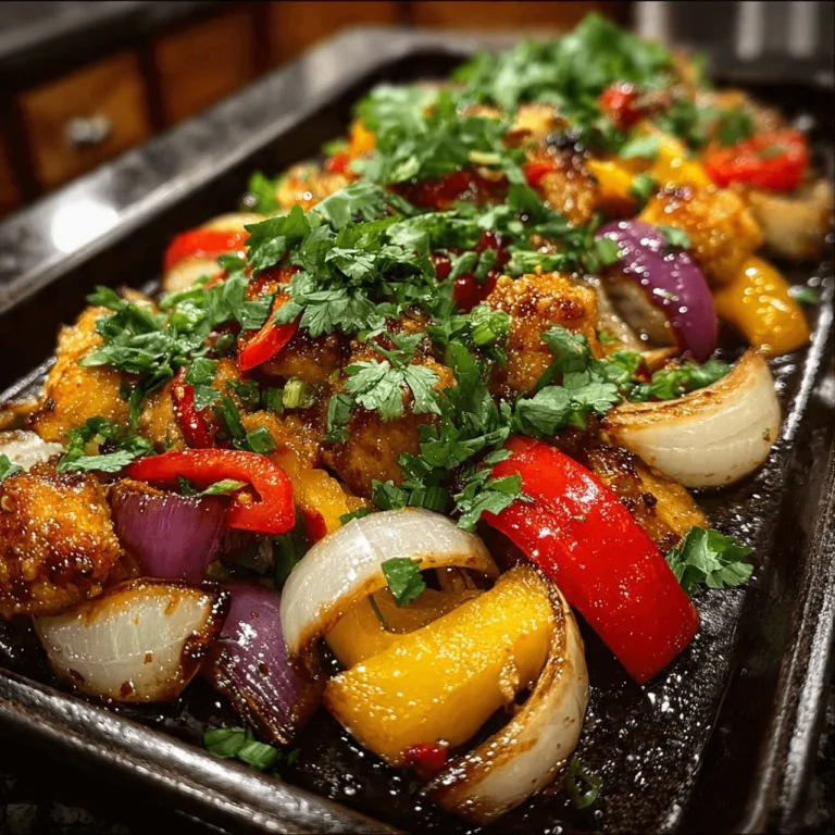 Sheet Pan Cashew Chicken with Peppers and Onions on a baking tray