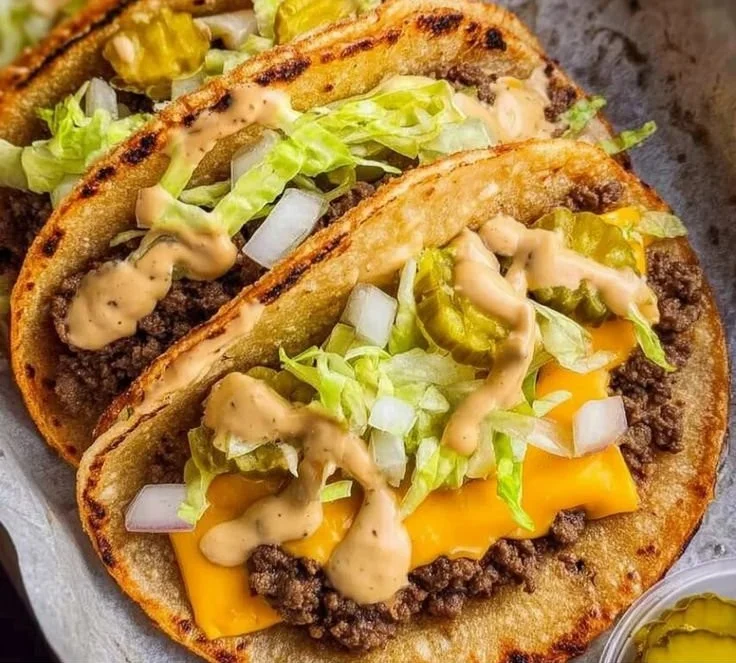 Delicious Smash Burger Tacos served on a plate with toppings