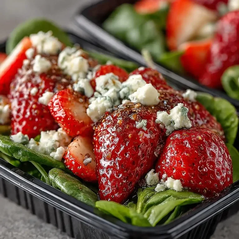 Spinach and Strawberry Meal-Prep Salad in a container with fresh ingredients