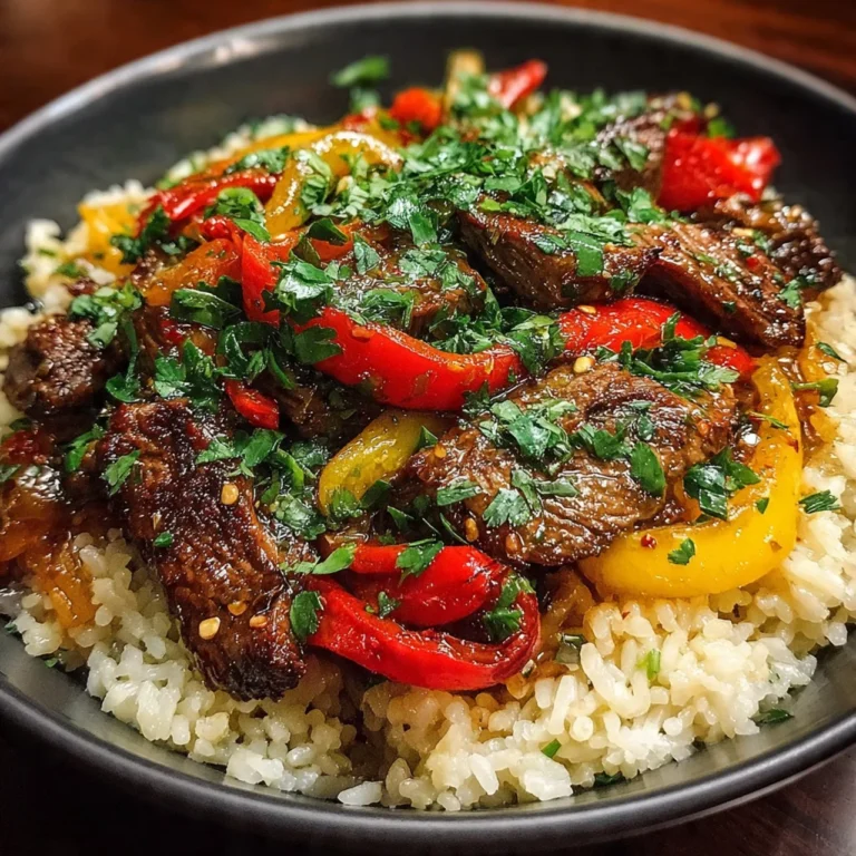 Steak Fajita Power Bowl with brown rice, bell peppers, and fresh toppings