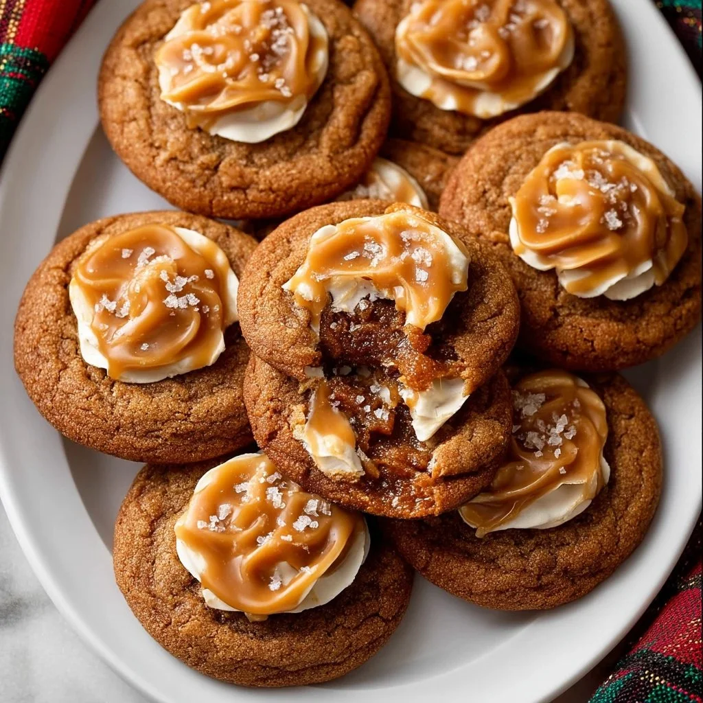 Delicious sticky toffee pudding cookies served on a plate.
