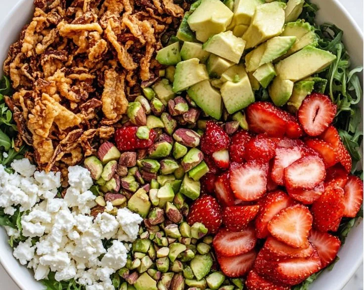 A vibrant Strawberry Crunch Salad showcasing fresh berries and crunchy toppings.