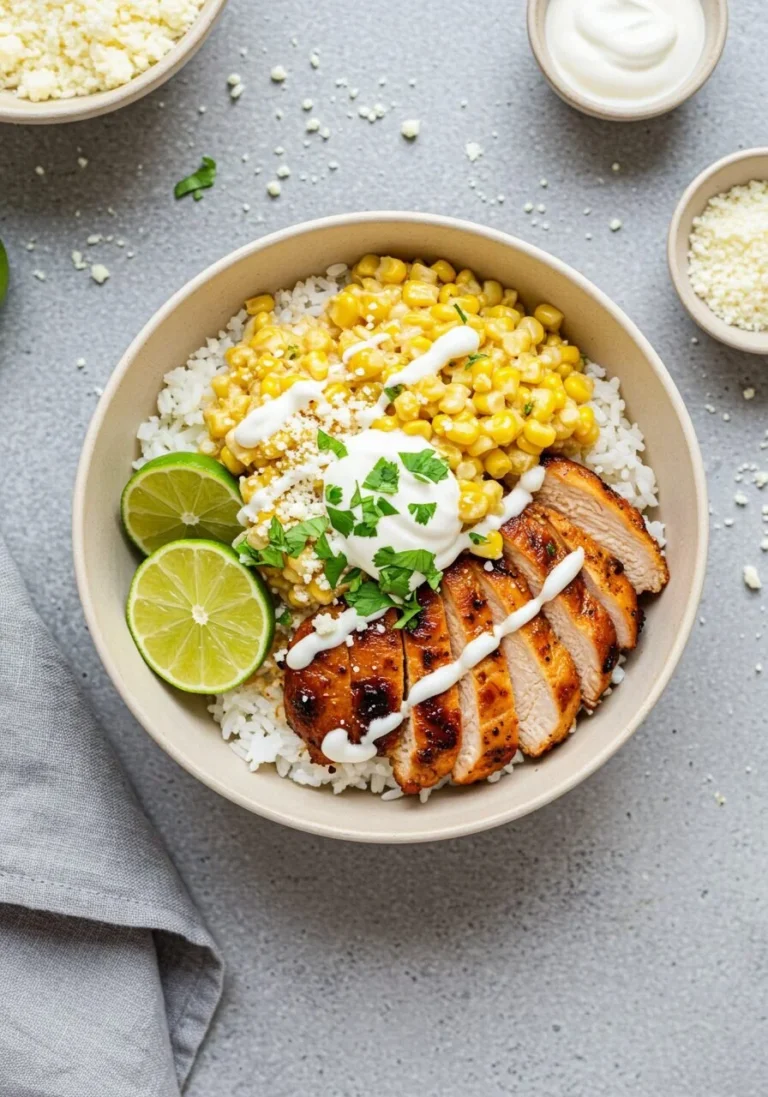 Delicious Street Corn Chicken Rice Bowl with fresh ingredients