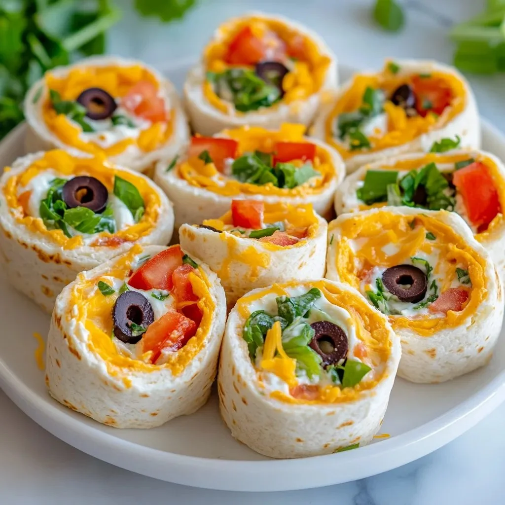 Delicious Taco Cream Cheese Pinwheels arranged on a platter for serving.