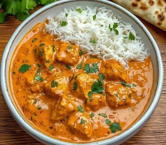 Delicious plate of butter chicken with creamy sauce and spices