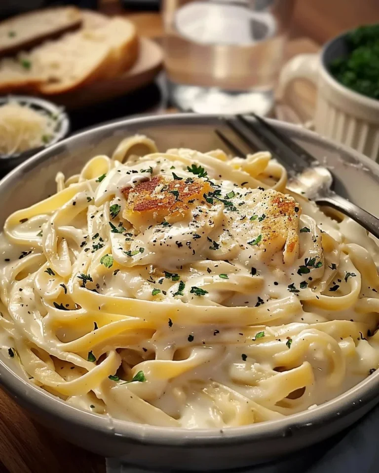 Creamy Fettuccine Alfredo served on a plate with parsley garnish
