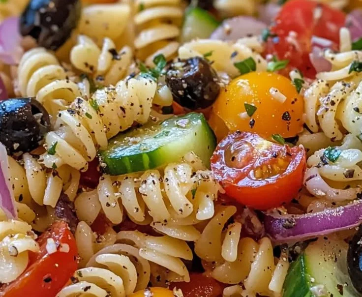Servings of colorful Crack Pasta Salad in a bowl, featuring vibrant vegetables and pasta