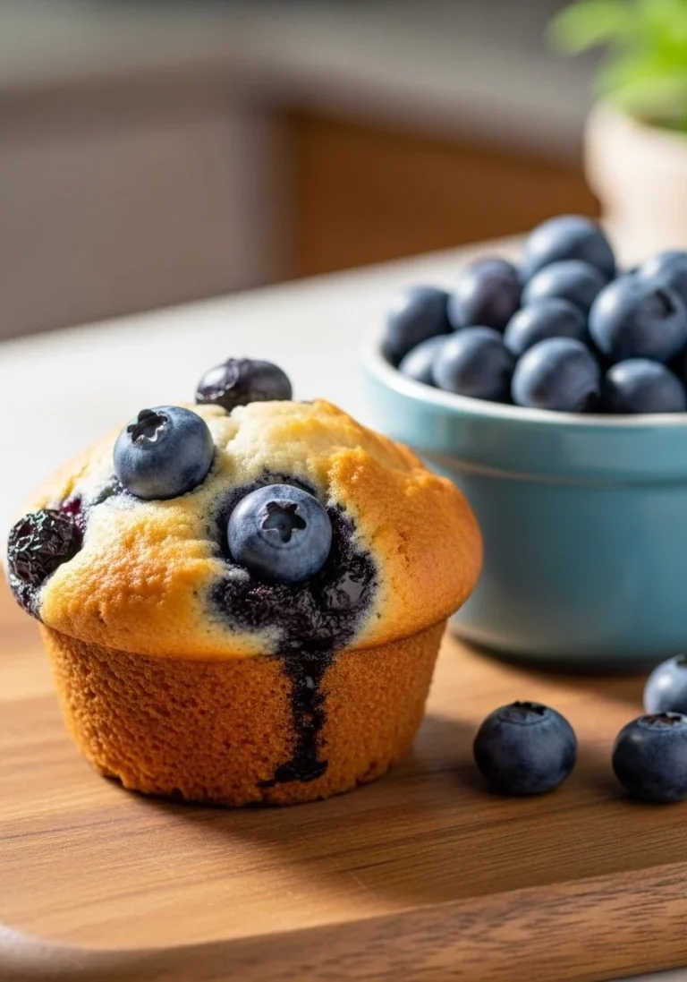 Freshly baked air fryer blueberry muffins cooling on a wire rack