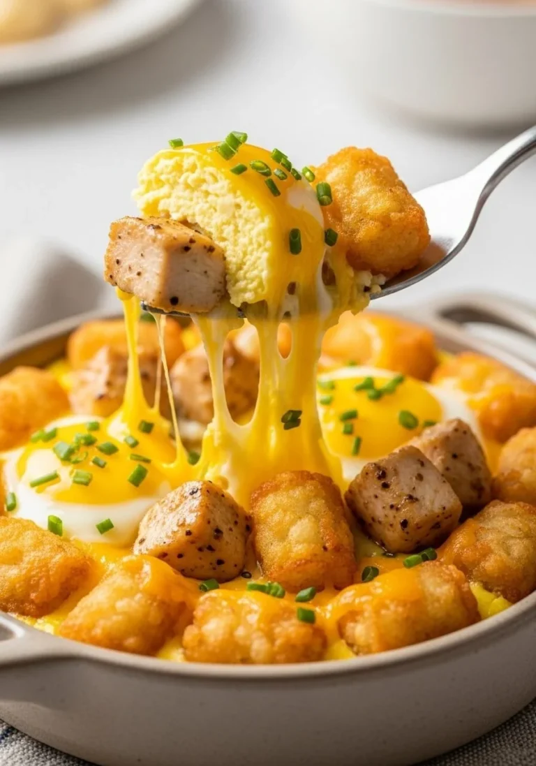 Air Fryer Breakfast Bowl with eggs, veggies, and spices in a serving dish