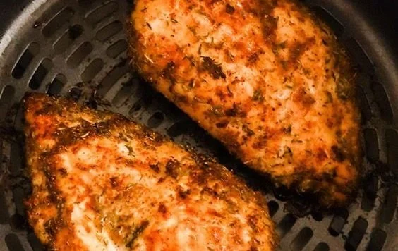 Deliciously cooked air fryer chicken breasts served on a plate