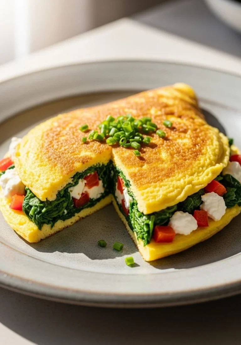 Air Fryer Spinach, Roasted Red Pepper, and Goat Cheese Omelet