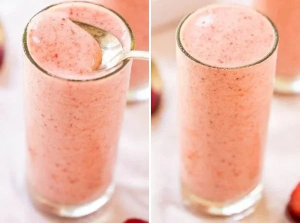 Delicious Banana Strawberry Pineapple Smoothie in a glass with colorful fruit garnish