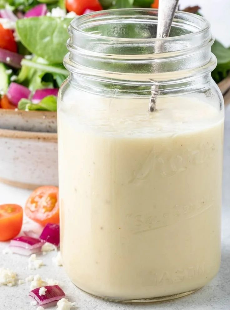 Bottle of Champagne Vinaigrette with fresh salad ingredients
