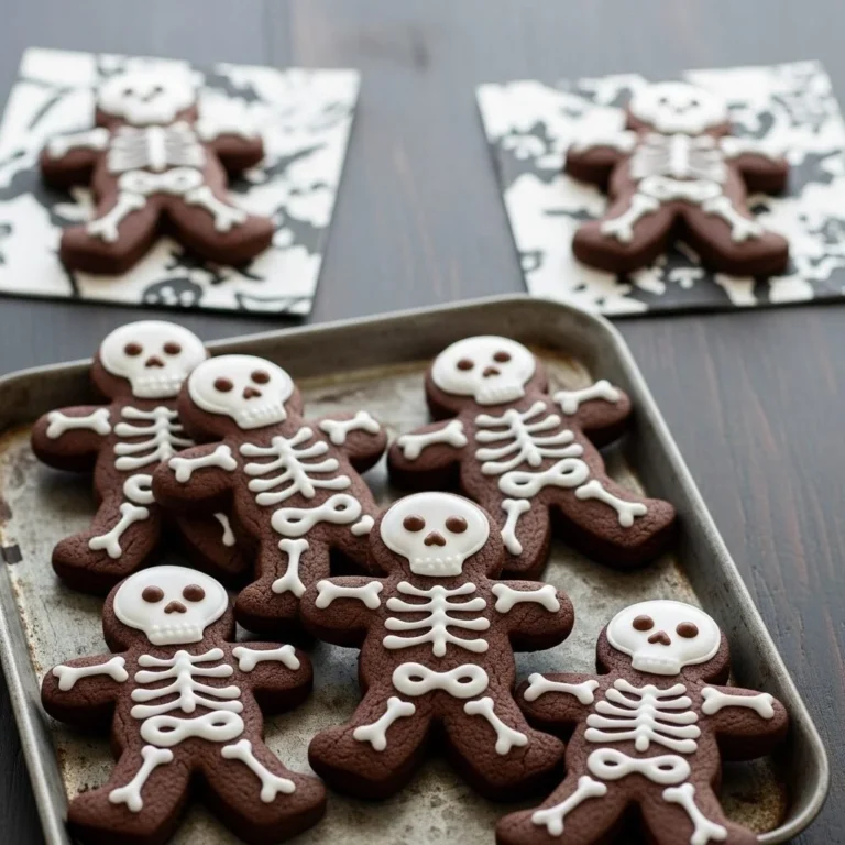 Chocolate-cinnamon skeleton cookies decorated for Halloween