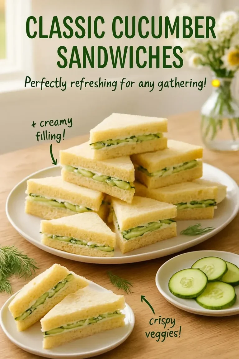 Delicious classic cucumber sandwiches on a platter