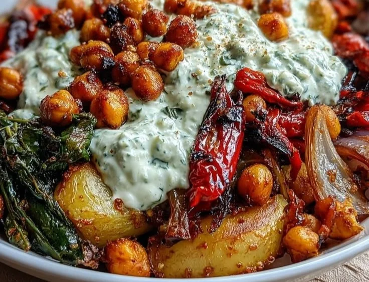 Bowl of classic Mediterranean roasted vegetables, colorful and healthy side dish.