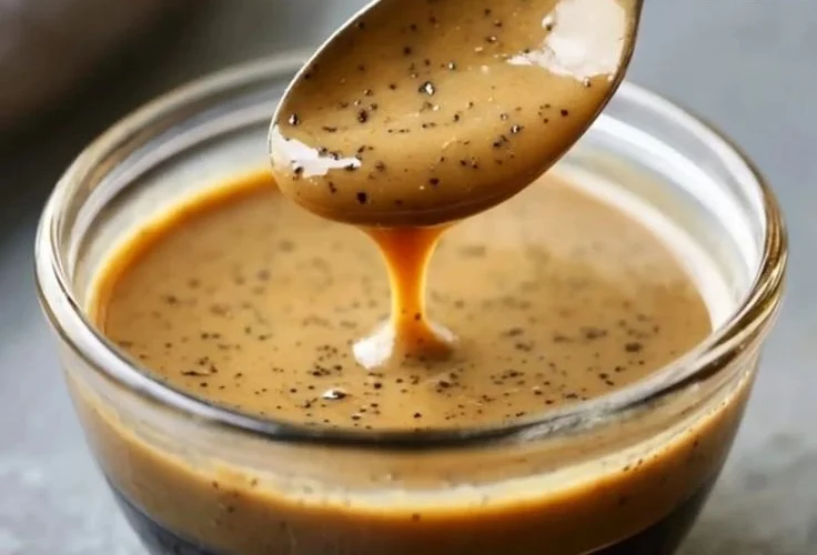 Creamy balsamic vinaigrette drizzled over a fresh salad