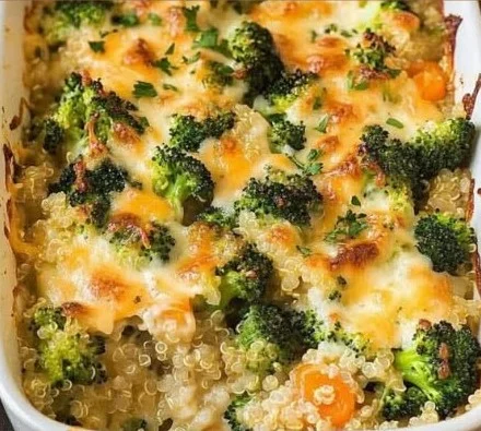 Creamy broccoli quinoa casserole dish for family dinner