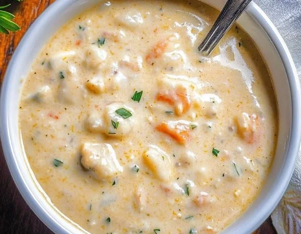Delicious creamy crab and shrimp bisque served in a bowl, perfect for cozy dinners