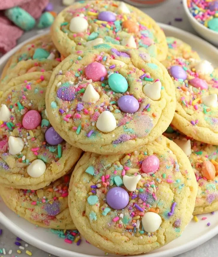 Colorful Easter cookies decorated with icing for spring festivities