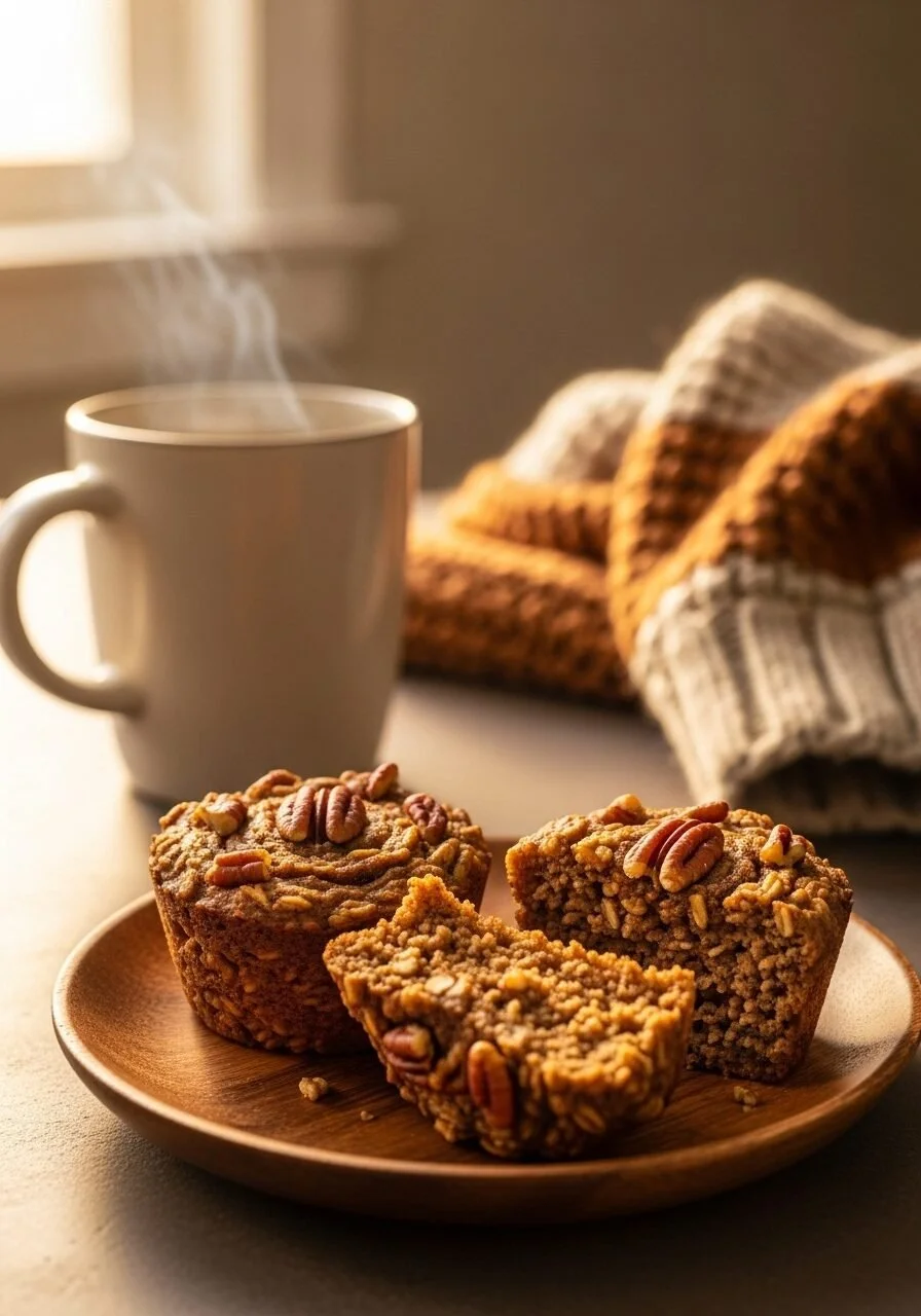 Easy chai-spiced baked oatmeal cups topped with cinnamon and nuts
