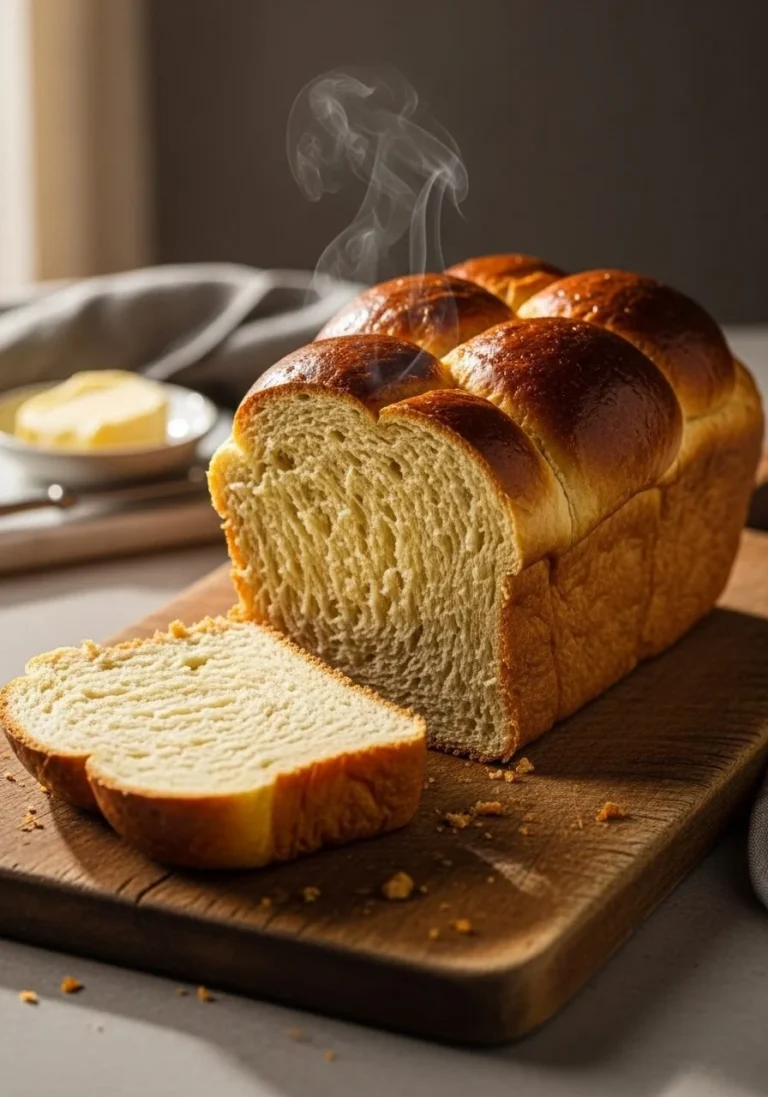 Fluffy vegan brioche bread loaf with a golden brown crust