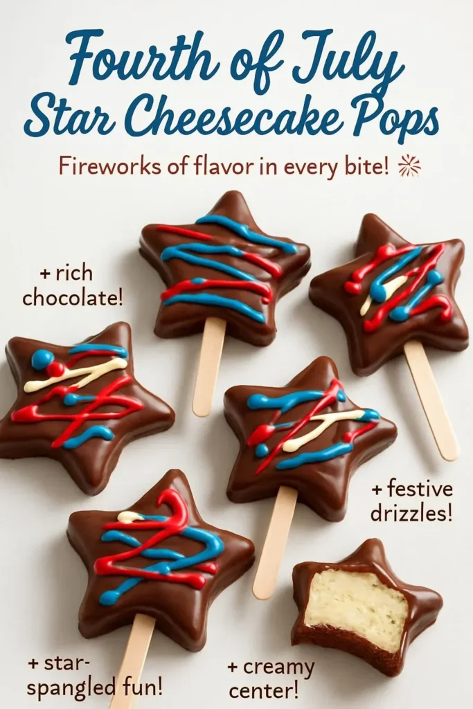 Fourth of July Star Cheesecake Pops decorated with red, white, and blue colors