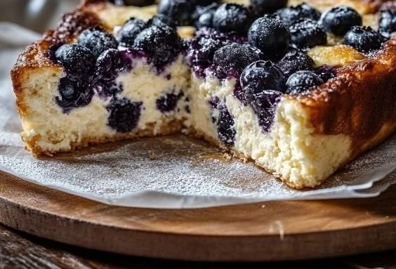 High-protein lemon blueberry breakfast bake fresh out of the oven