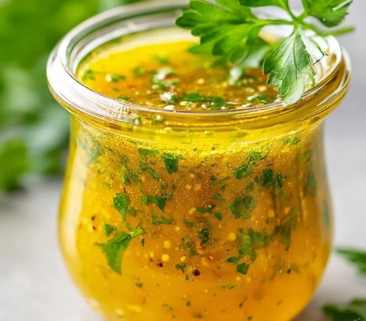 Delicious Honey Mustard Vinaigrette drizzled over a fresh salad