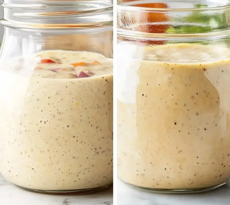 Irresistibly creamy vinaigrette drizzled over a fresh garden salad