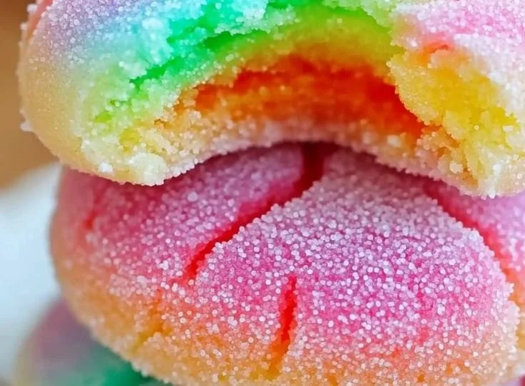 Colorful Jello sugar cookies on a plate, showcasing their soft and chewy texture.