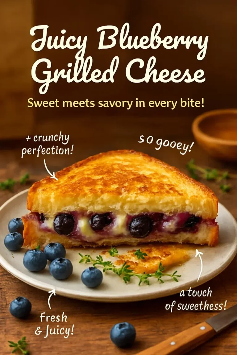 Delicious juicy blueberry grilled cheese sandwich with melted cheese and blueberries