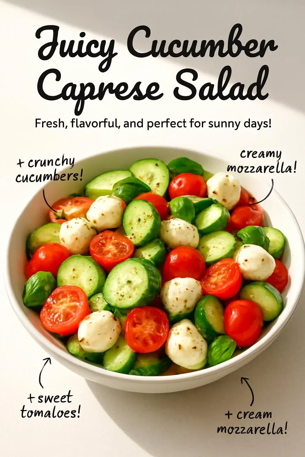 Juicy Cucumber Caprese Salad with fresh mozzarella and basil