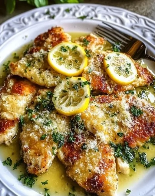Lemon Chicken Romano served with herbs, showcasing its crispy texture for a cozy dinner.