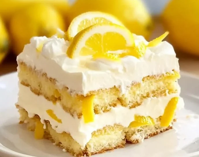 Delicious lemon tiramisu dessert in a glass with fresh lemon slices