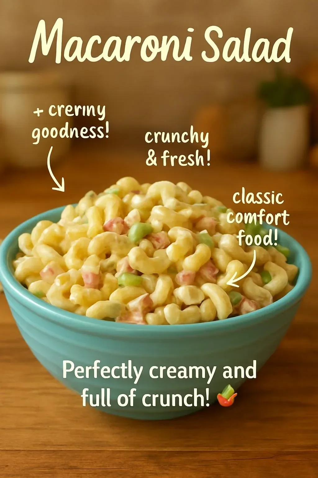 Delicious creamy macaroni salad in a bowl ready to serve.