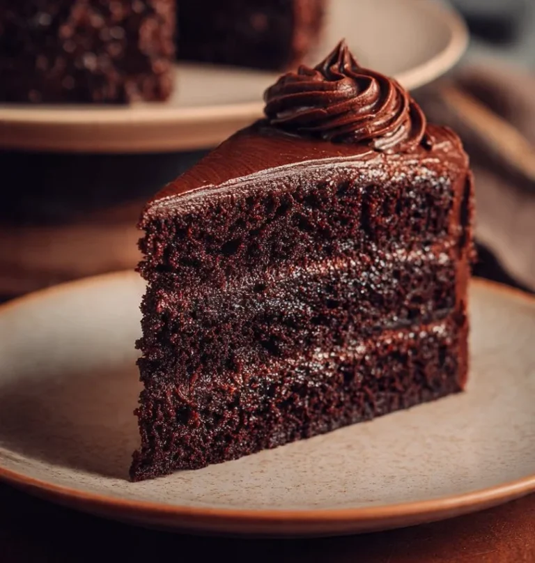 Delicious Matilda Chocolate Cake topped with chocolate frosting and sprinkles