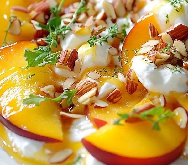 Delicious Millionaire Peach Salad with fresh peaches and greens