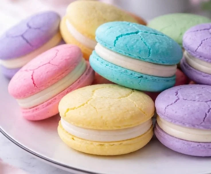 Pastel sugar cookie sandwiches filled with frosting, perfect for celebrations