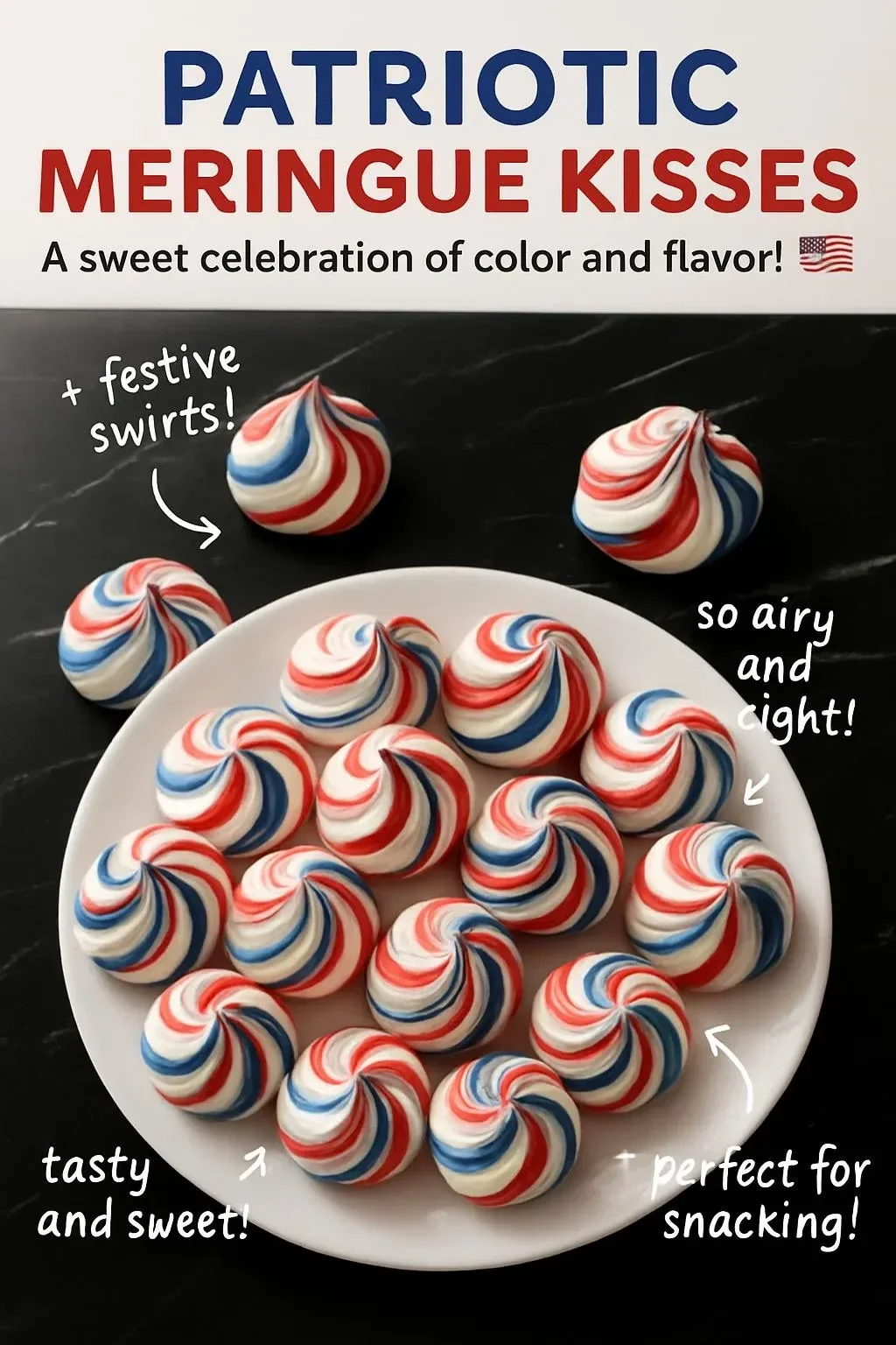 Colorful patriotic meringue kisses dessert for festive celebrations