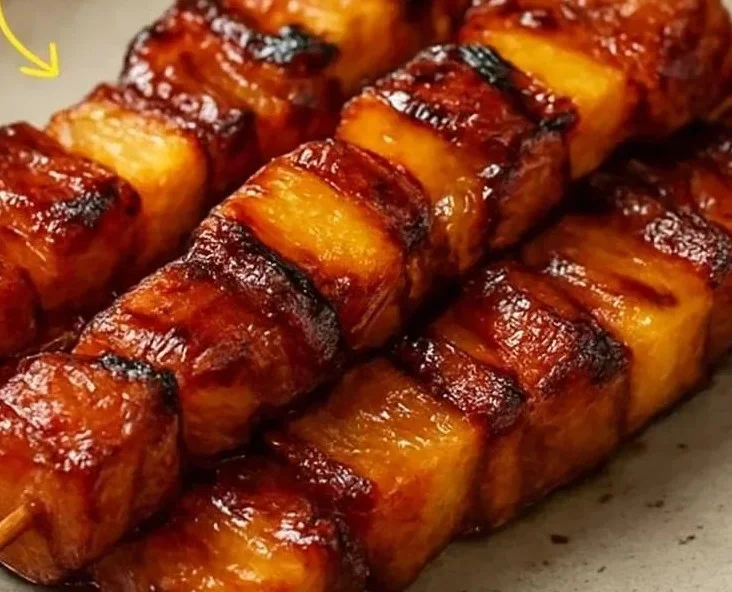 Delicious pineapple BBQ pork skewers ready for grilling