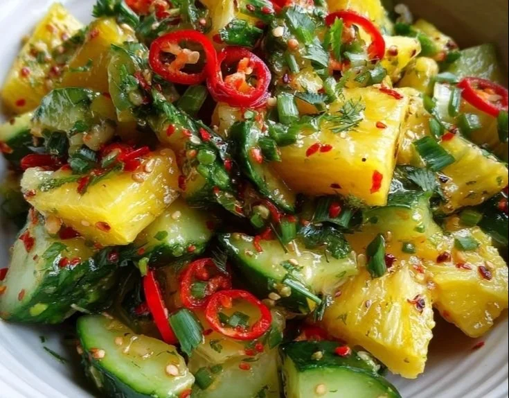 Fresh Pineapple Cucumber Salad with vibrant colors and tropical flavors